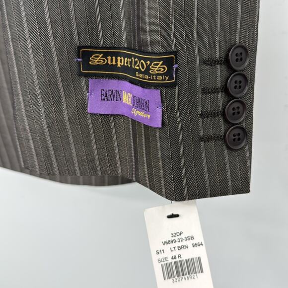 Earvin “Magic” Johnson Signature blazer jacket brown pinstriped super 120’s 48R - Picture 4 of 8